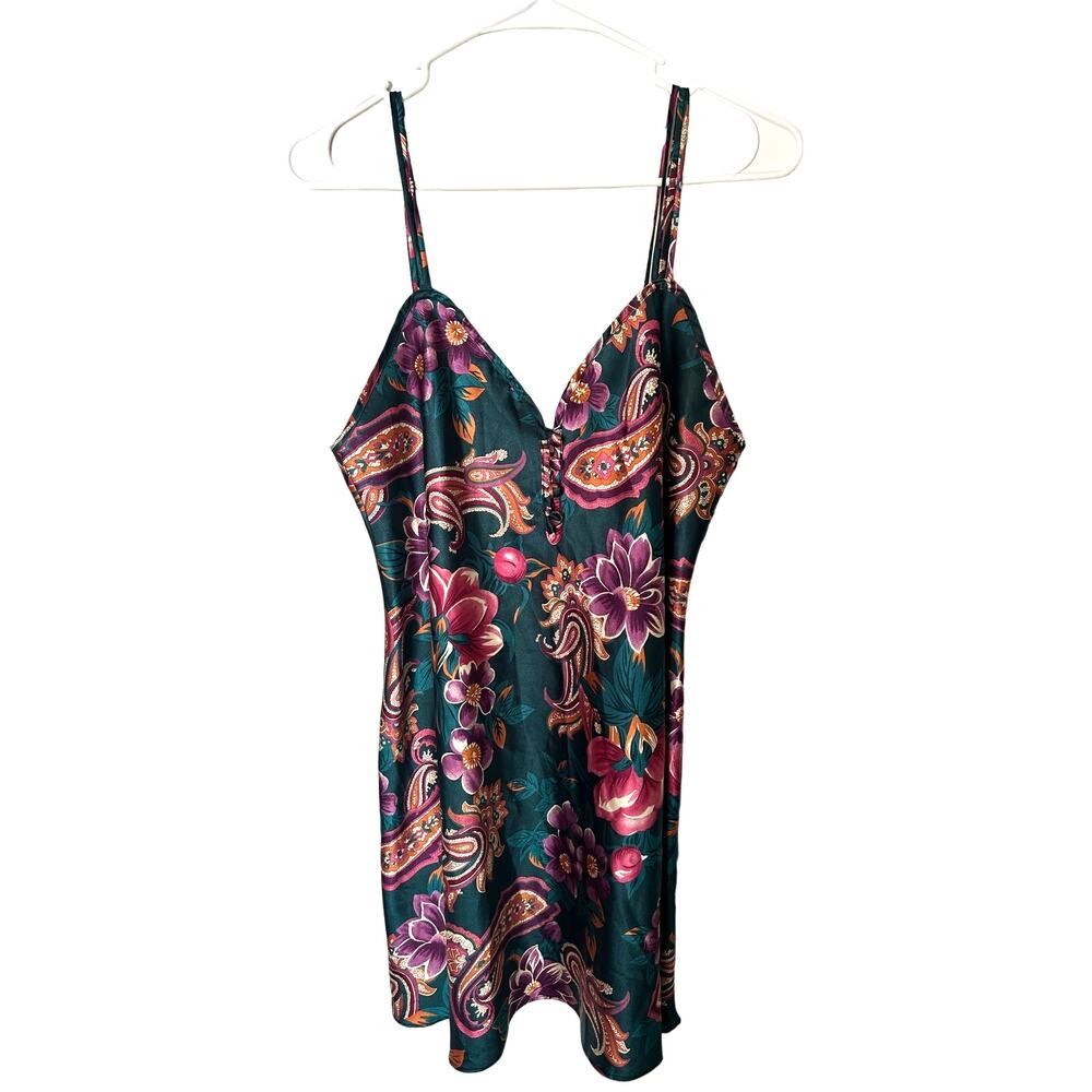 Vintage Linea Donatella Women Medium Floral Slip Dress Chemise Strappy Satin USA
